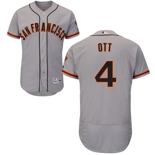 Giants #4 Mel Ott Grey Flexbase Authentic Collection Road Stitched MLB Jersey